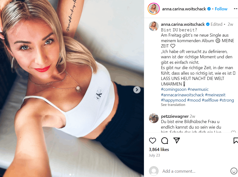 Anna-Carina Woitschack Alter: Große, Partner, Eltern, Vermögen Anna-Carina Woitschack Alter: Große, Partner, Eltern, Vermögen