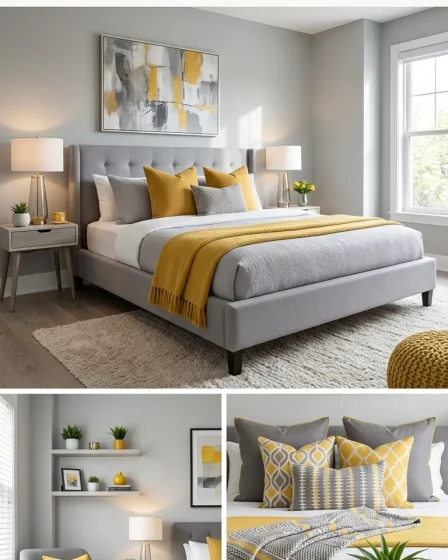 21 Yellow Grey Master Bedrooms Decor